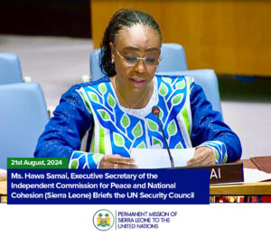 Ms. Hawa Samai, Executive Secretary of the Independent Commission for Peace and National Cohesion (Sierra Leone) Briefs the UN Security Council