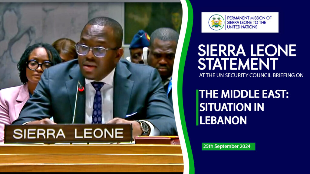 H.E. DR. MICHAEL IMRAN KANU At The United Nations Security Council Emergency Briefing On The Middle East: Situation In Lebanon.