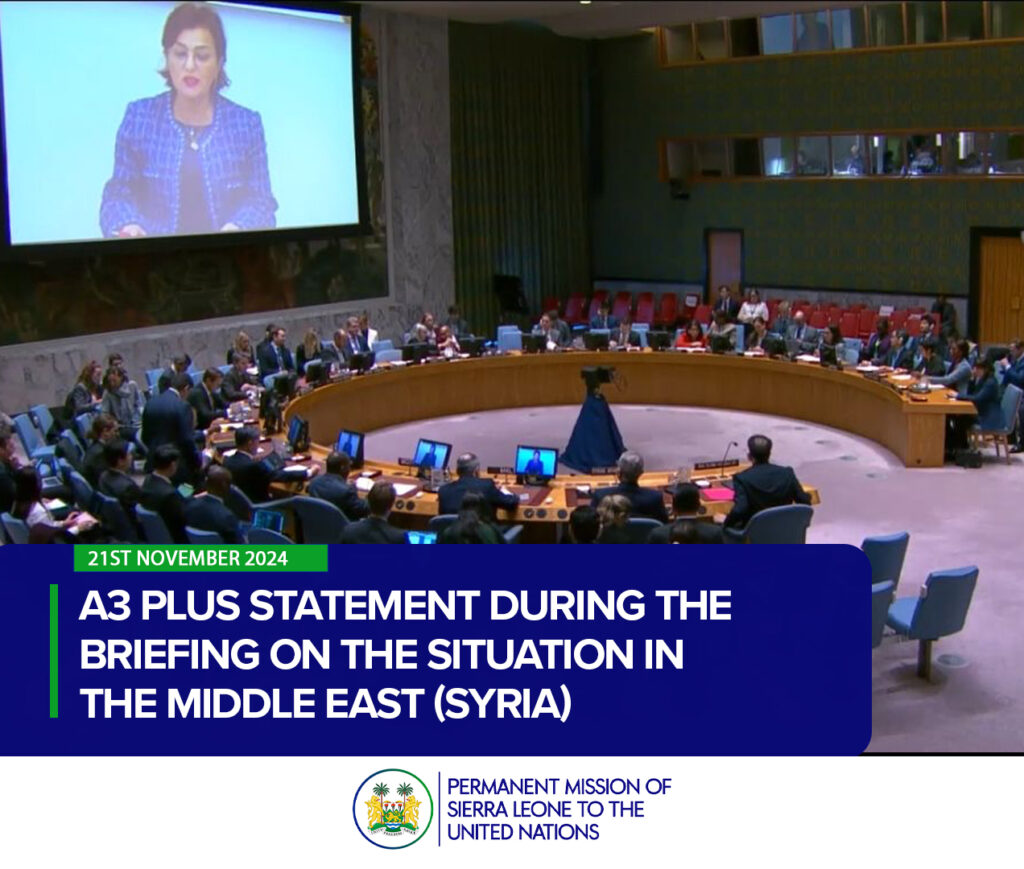 H.E. Carolyn Rodrigues Birkett, Permanent Representative of the Co-operative Republic of Guyana to the United Nations on behalf of the A3+ during the Briefing on the Situation in the Middle East (Syria)