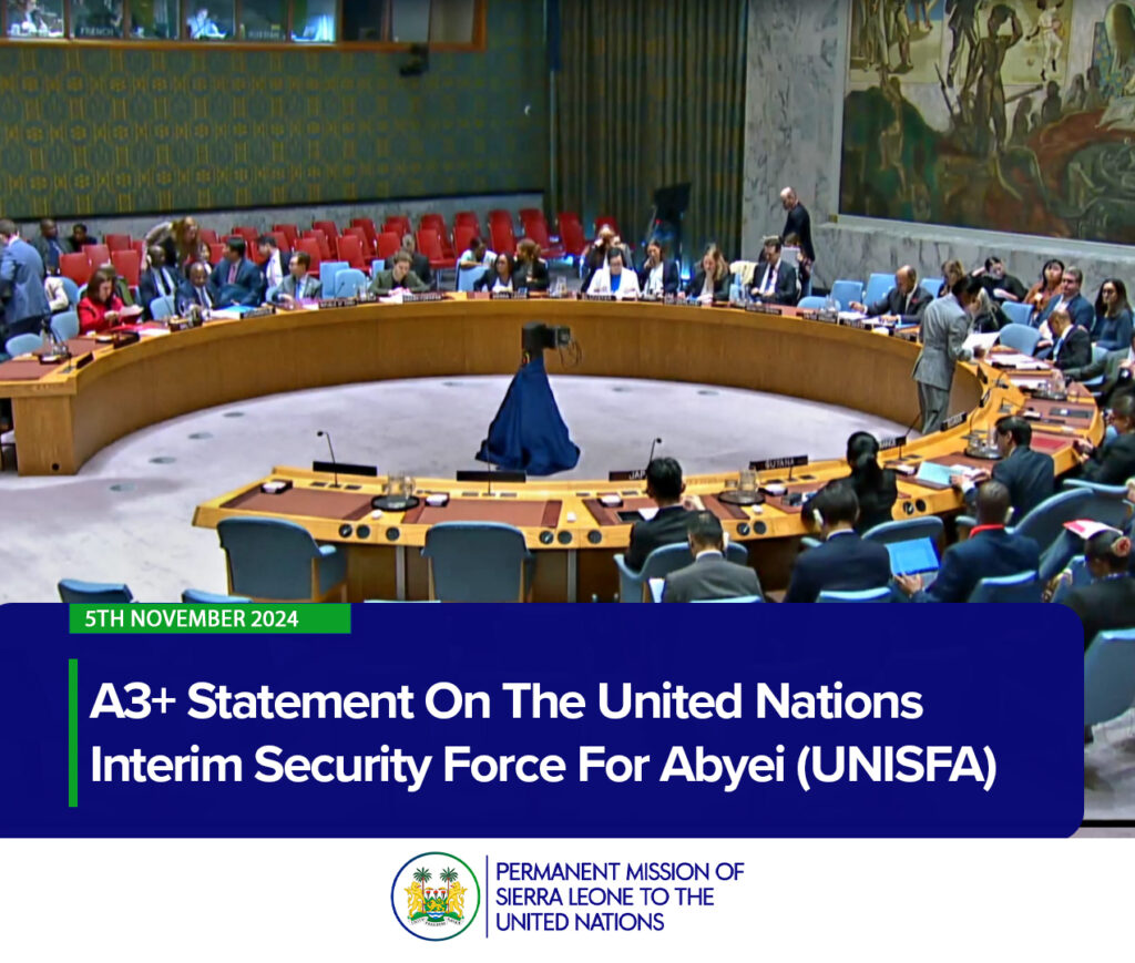 A3+ Statement On The United Nations Interim Security Force For Abyei (UNISFA)