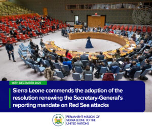 Sierra Leone 🇸🇱 commends the adoption of the resolution renewing the Secretary-General’s reporting mandate on Red Sea attacks