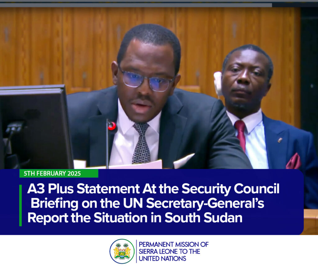 A3 Plus Statement At the Security Council Briefing on the UN Secretary-General’s Report the Situation in South Sudan